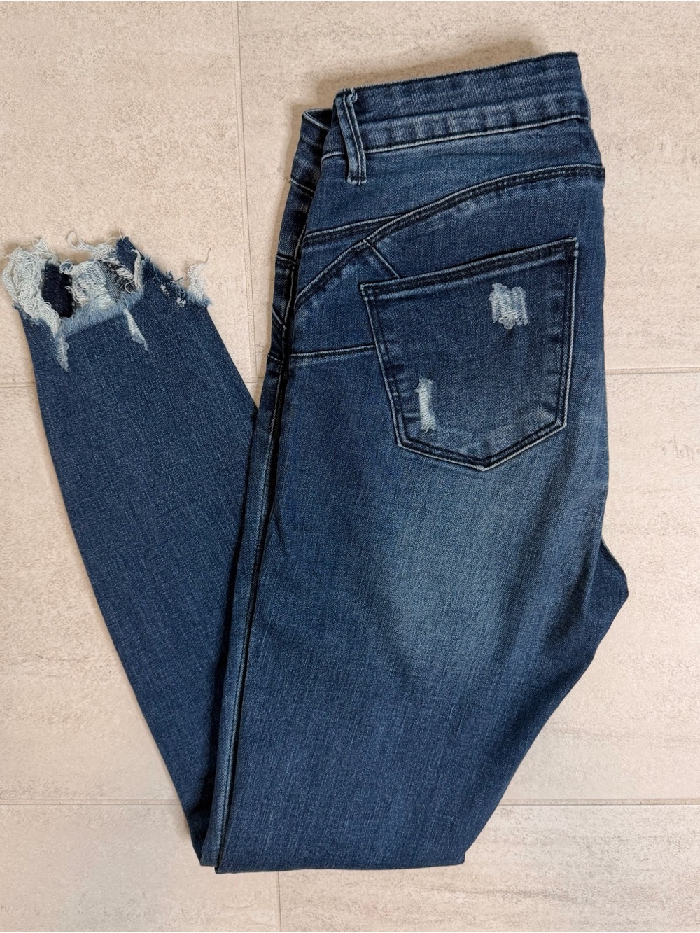💛2 for 20- Dark Blue Skinny Jeans with Frayed Hem
